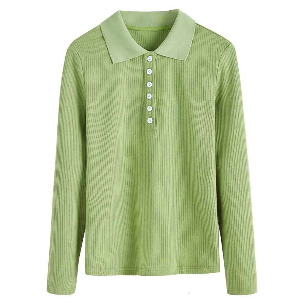 Green long sleeved T-shirt for women's autumn new high-quality fashion plus size polo shirt casual slim fit lapel top 26W0224