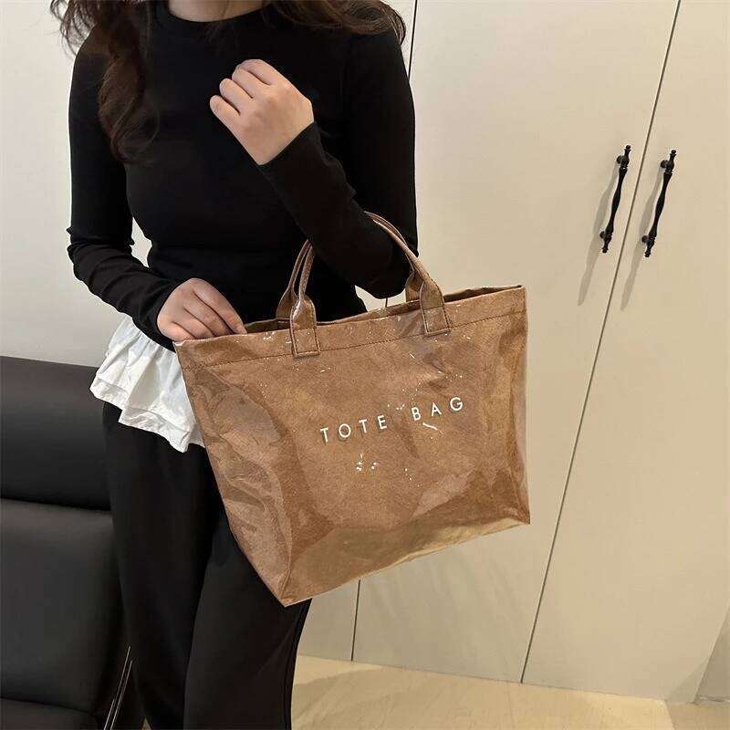 Tote Bag, Retro Letter, Casual Versatile Handbag, Minimalist Transparent, Simple, Commuter, Large-capacity Bag for Women Z260224