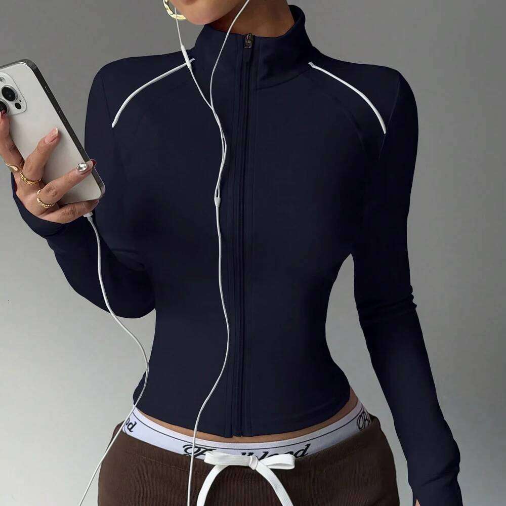 Long Sleeve Sports Zip Fitness Yoga Shirt Seamless Gym Top Activewear Running Coats Workout Clothes Women 26Y0224