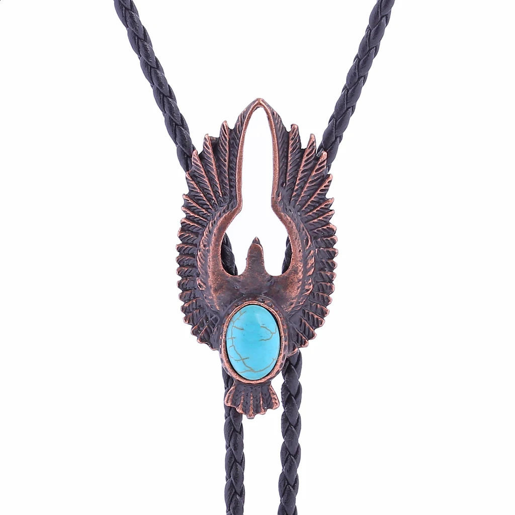 Bolo tie Retro Shirt Chain Blue stone Flying Wings Bollow Collar Leather Necklace Long tie Pendant 260120