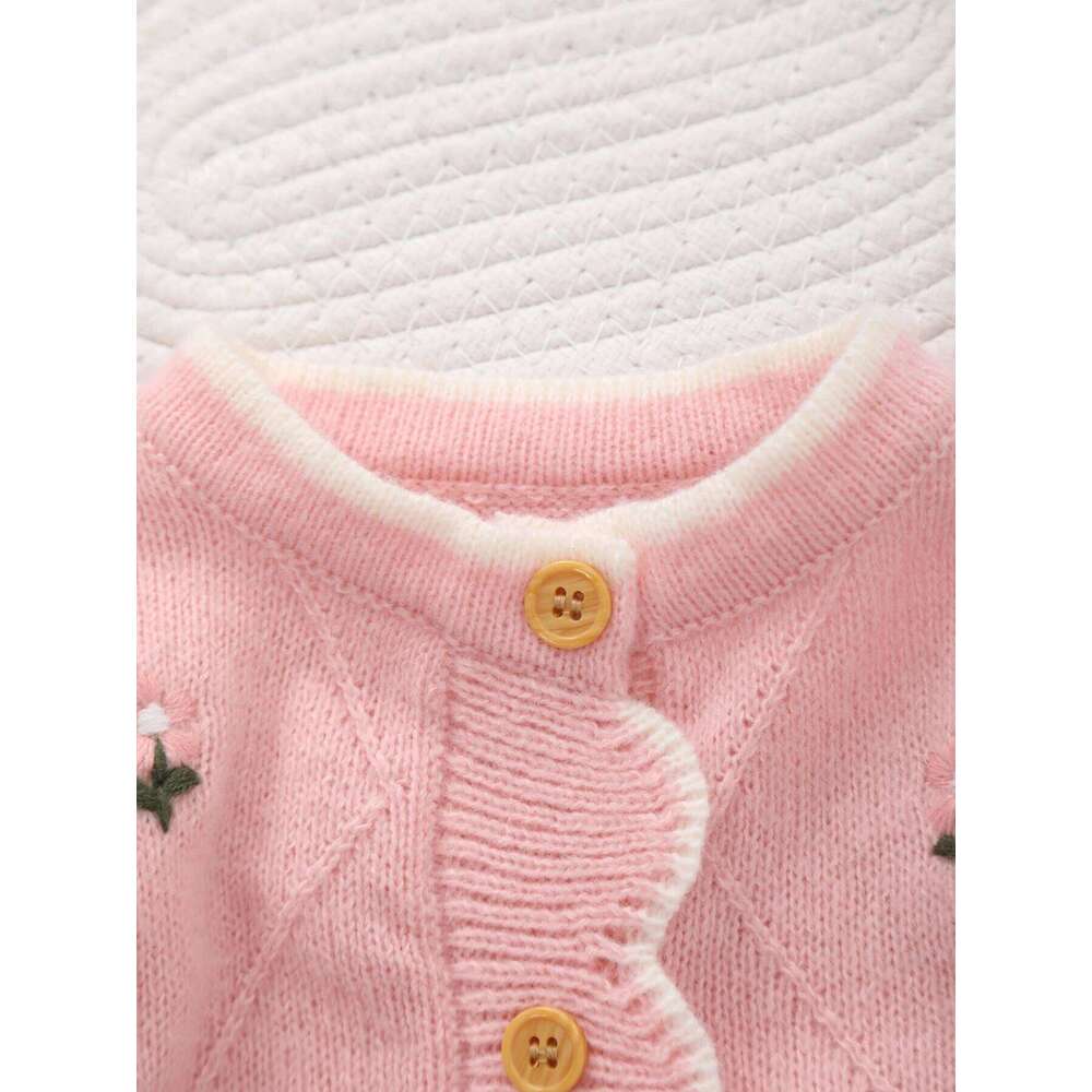 Spring and Autumn Baby Flower Embroidery Long Sleeve Knitted Children's Embroidered Footed Jumpsuit 26H0224