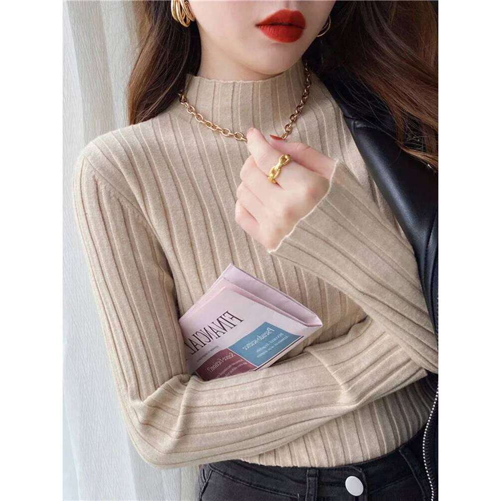 Korea Long Sleeve Slim Basic Pullover Autumn Winter Knitted Ribbed Turtleneck Sweater Women Clothes Woman Sweaters Solid Tops 26L0224