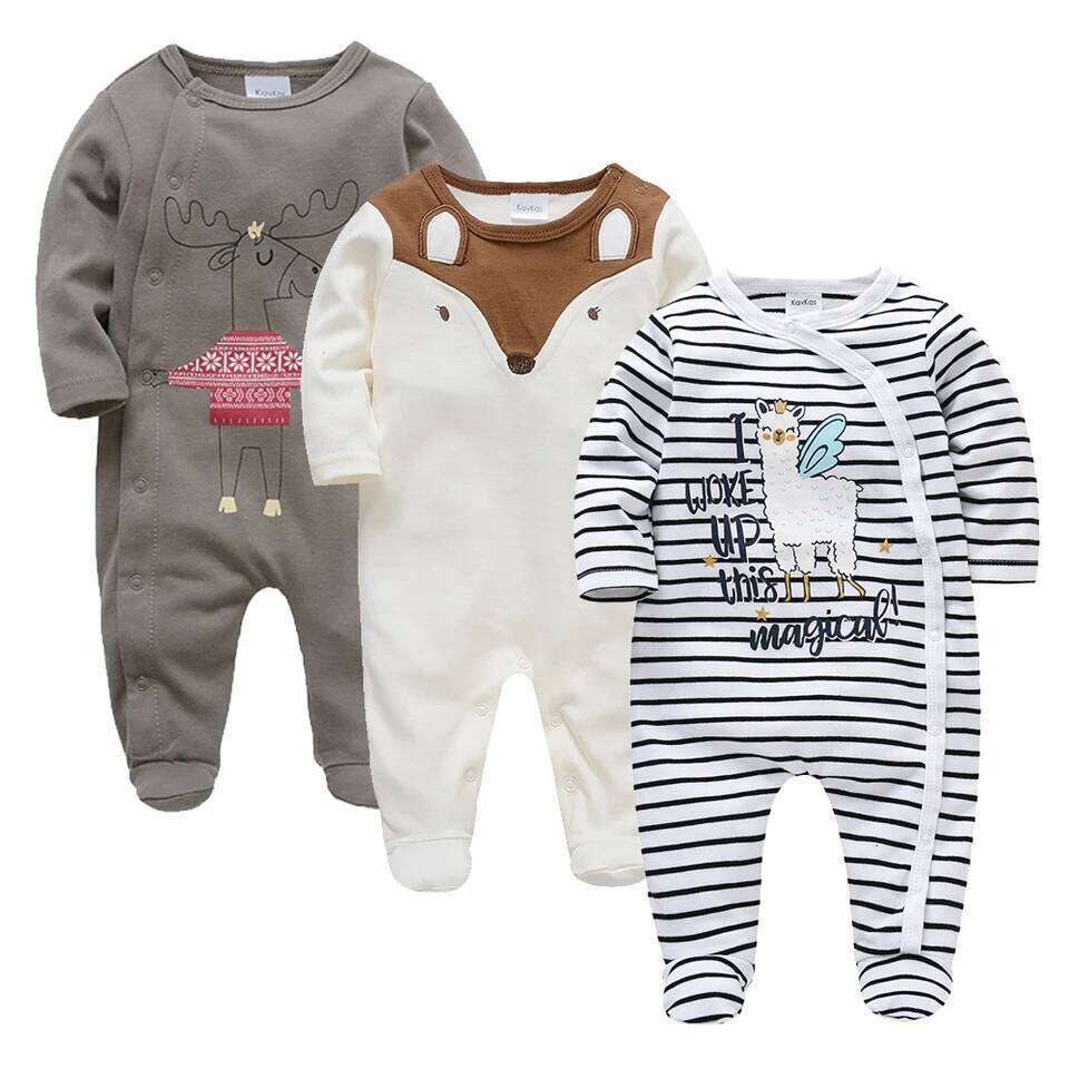 KAVKAS 1/2/3 Pcs Baby Boys Rompers Print Overalls Cotton Infant Clothing Kids Jumpsuit Newborn Pajimas 0-3 Months 26Y0224