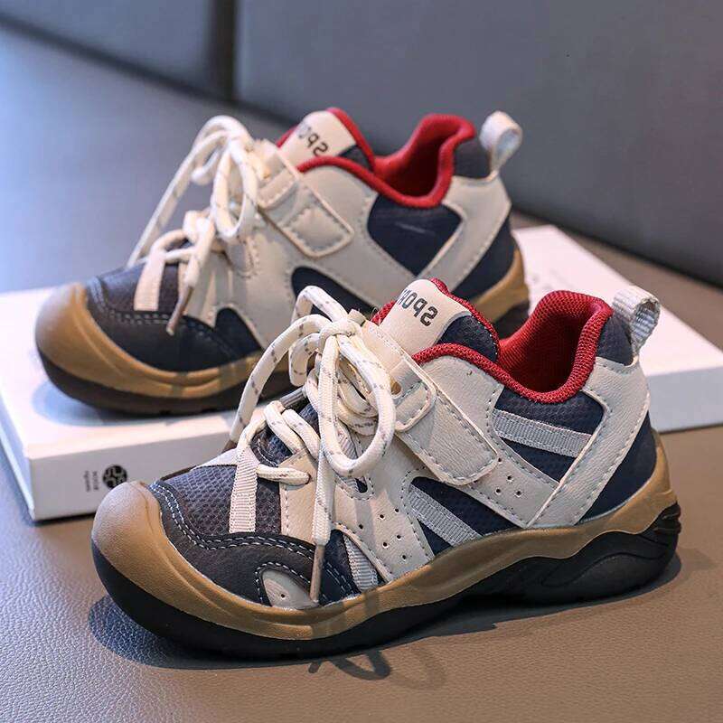 PU Leather Sport For Children Trend Fashion Teenager Kid's Sneakers Anti-slippery Boy's Girl's Running Casual Shoes 26W0224