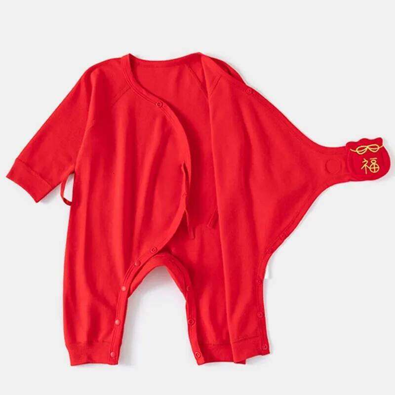 2026 Spring Autumn Baby Girl Boy Stuff Cute Chinese Style Red New Year Cotton Long Sleeve Jumpsuits Romper Newborn Clothes B172 26H0224