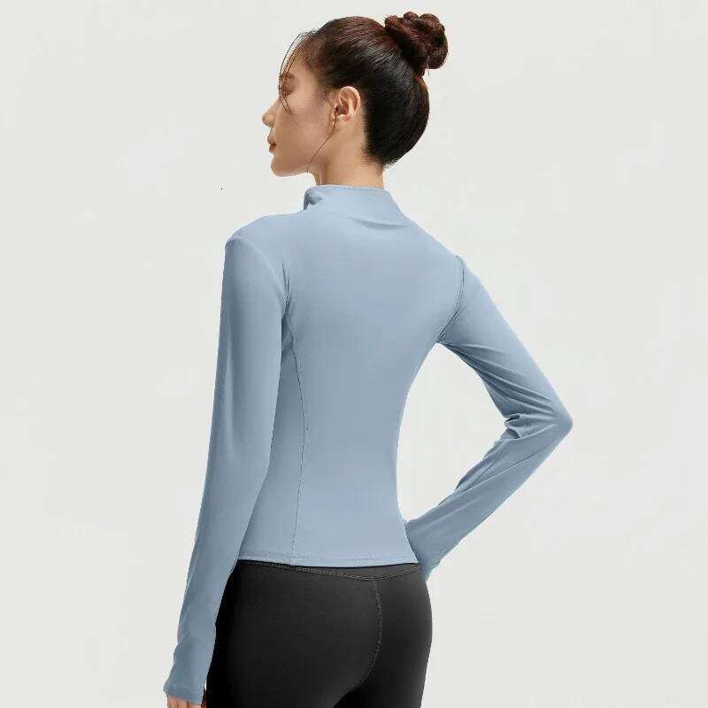 Outdoor Sports Running Fitness Long Sleeved Women Slim Yoga Clothes Quick Dry Zipper Cardigan Stand Up Collar Skinny Coat 26Y0224