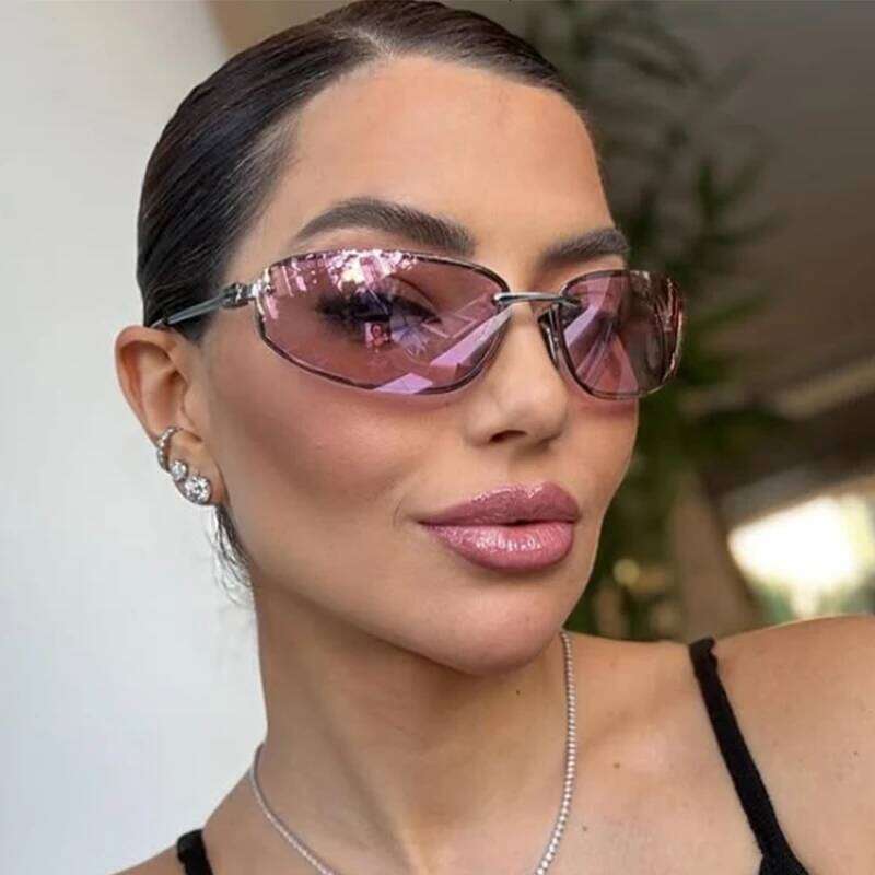 New Y2K Sunglasses For Women High Quality Oval Fashion Luxury Brand Rimless Glasses Trendy Woman Alloy Ladies Shades Eyewear 26W0224