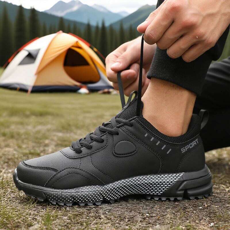 High Quality Men's Wear Resistant PU Leather Trail Hiking Shoes All Day Comfort Trendy Look Waterproo Fwork Sneakers