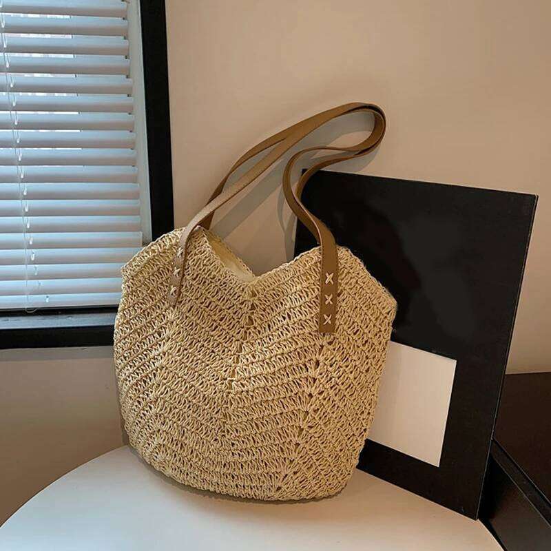 Handmade Fashion Shoulder Bag for Women with Bow Scarf Travel Beach Handbag Girls Shopping Pack Feminine Style Z260224