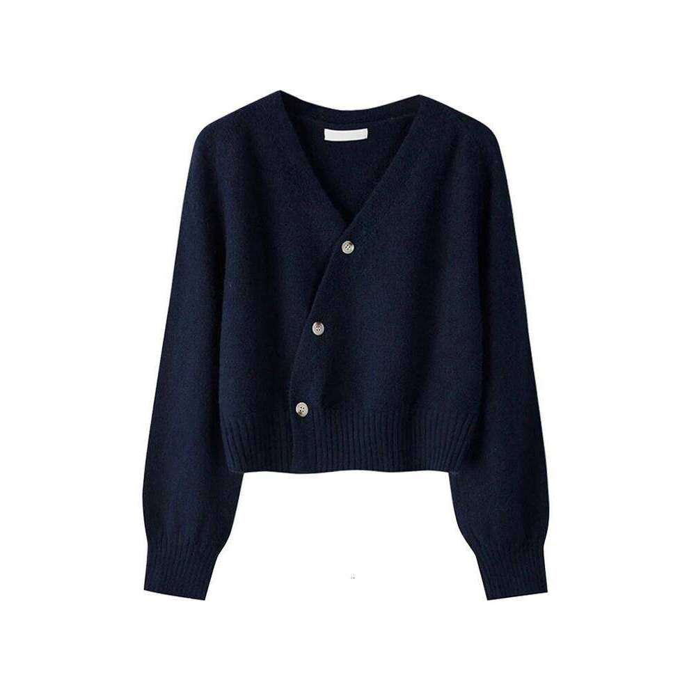 Autumn Winter Skew Button Cardigan V-neck Women Knitted Long Sleeve Tops Korean Loose Solid Cashmere Woman Sweater 26L0224