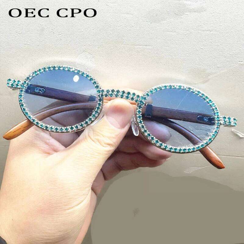 Diamond Luxury Metal Sunglasses UV400 Fashion Rhinestone Oval Eyewear Shades for Women Stylish Designer Brand Female Sun Glasses 26W0224