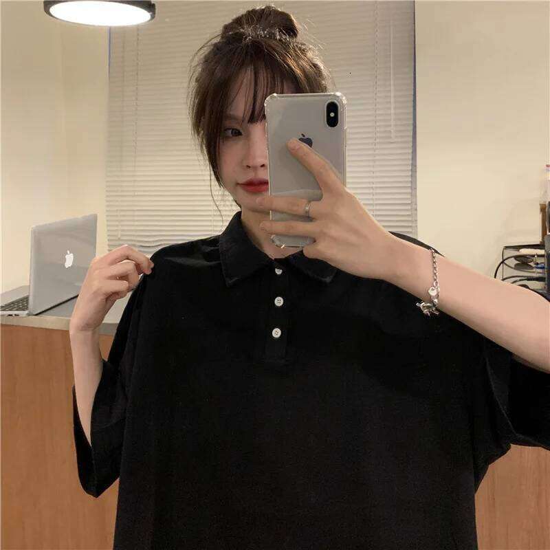 2025 Summer New Women Fashion College Style Short Sleeve POLO Collar Shirt with a Design Sense of Niche Retro Korean Version Top 26W0224