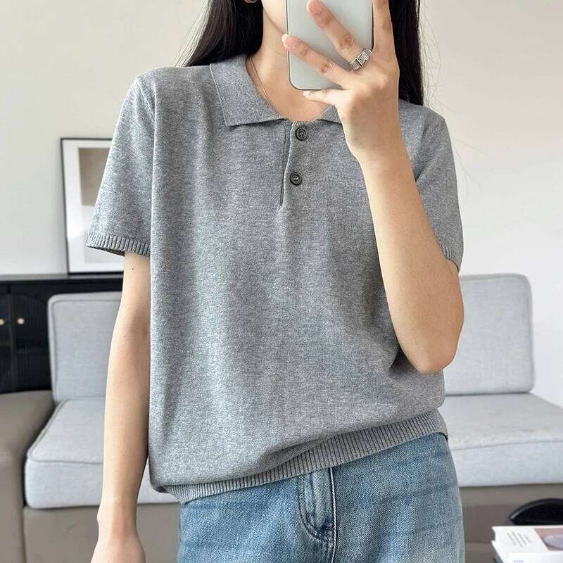 WinvyNee Summer Women's Clothing Cotton T-shirt Short Sleeve Polo Collar Clothes Solid Casual Pullover Female Tops A1002029 26W0224