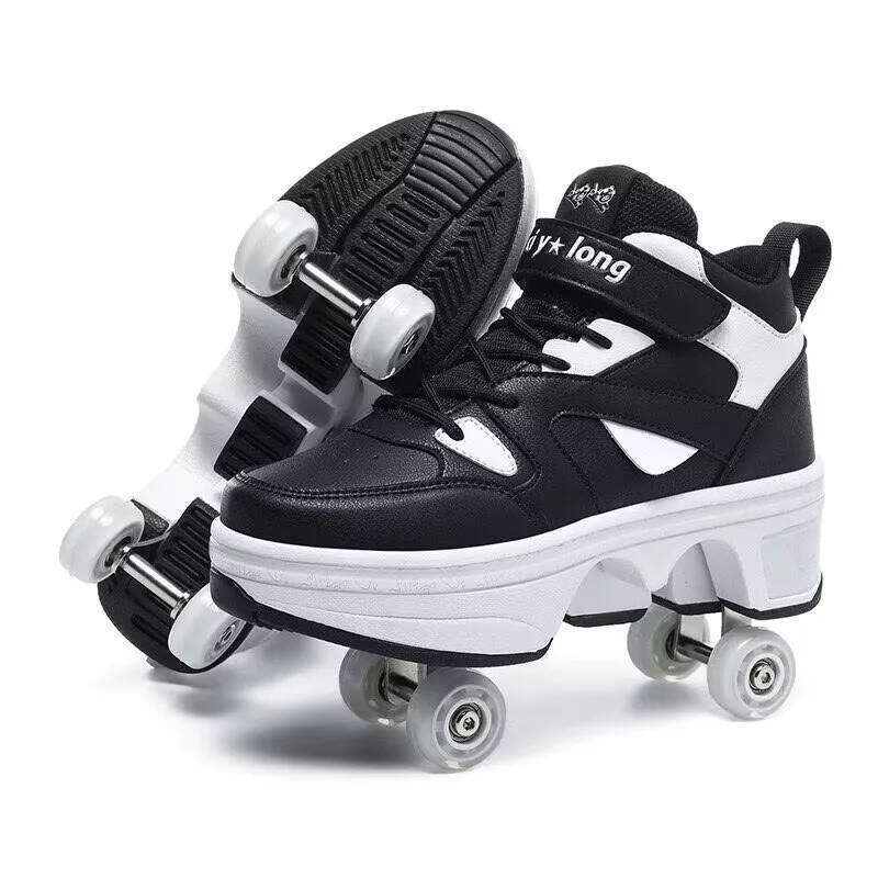 Women's High Top 4 Wheel Roller Fashionable Unisex Automatic Pop-up Sneakers With Wheels Dual-purpose Skating Casual Shoes 26W0224