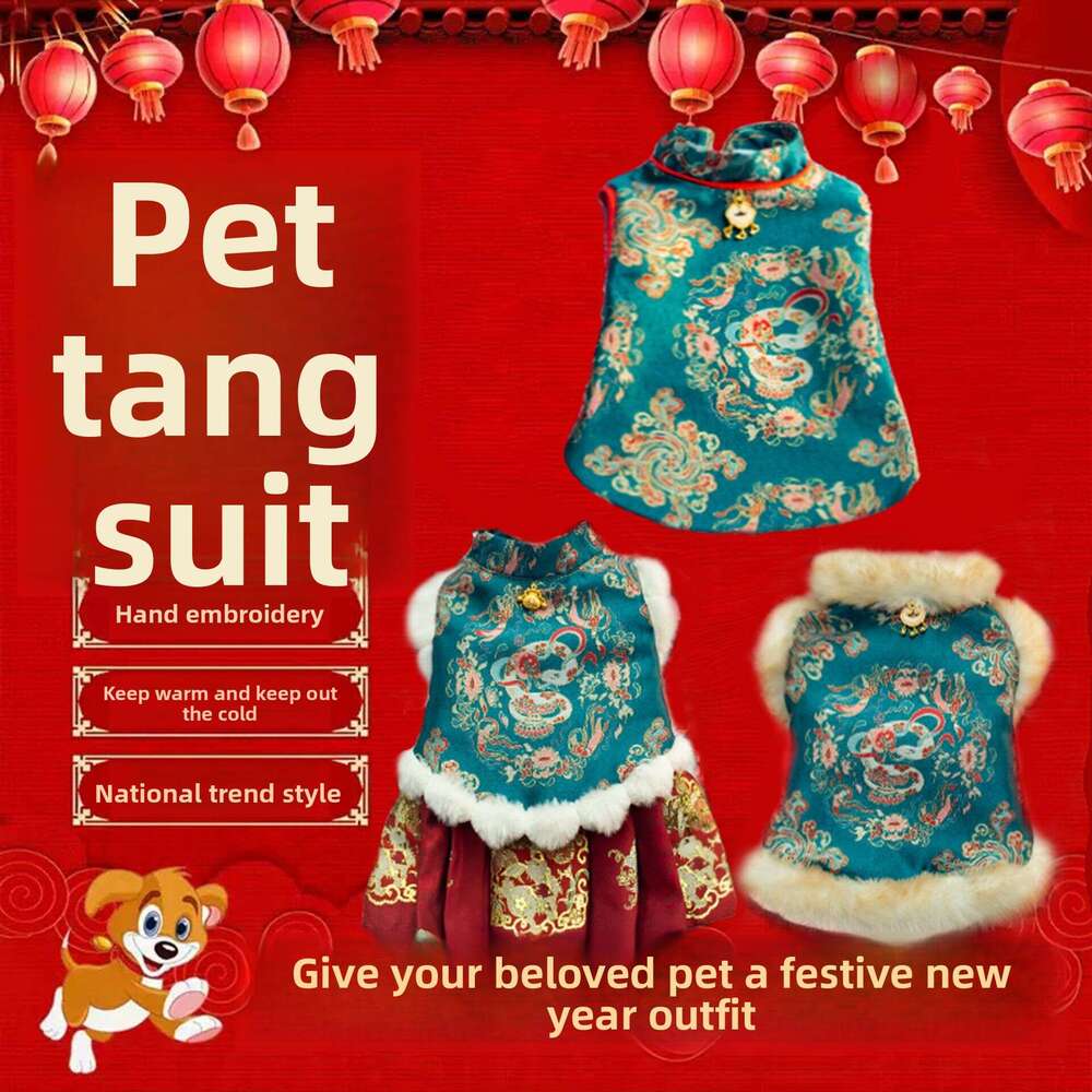 Pet Tang Suit Autumn Winter Dog Teddy Bichon Pomeranian Chinese New Year Cat Greeting Clothes