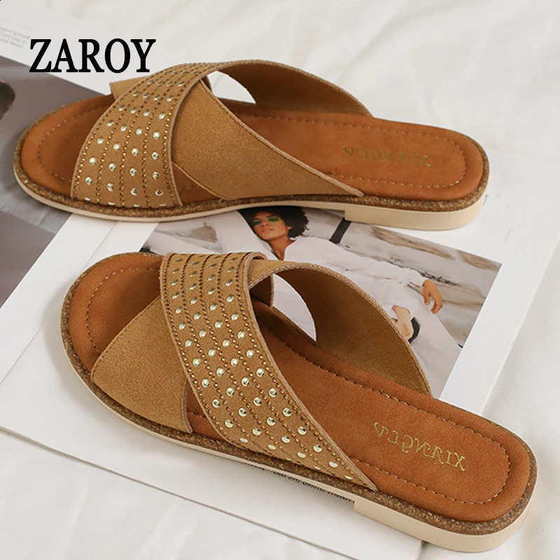 ZAROY Summer Shoes Woman Fashion Outdoor Flat Slippers Sandals Open Toe Casual Beach Slides Shoes Zapatos Para Mujer 260130