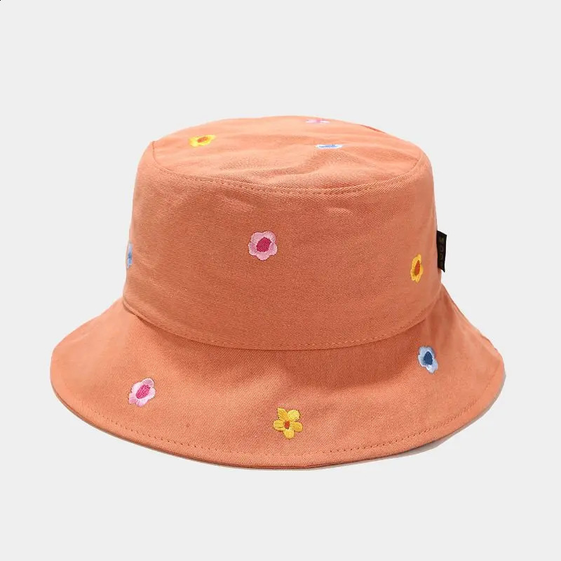LDSLYJR Cotton Flower Embroidery Bucket Hat Fisherman Outdoor Travel Sun Cap Hats for Men and Women 250 260206