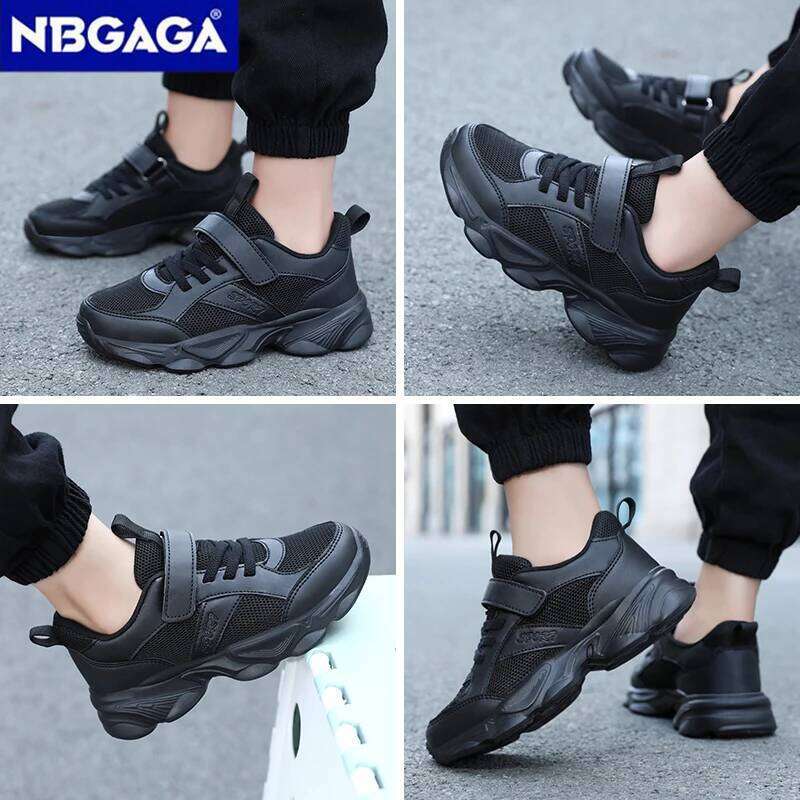 Children's Fashion Sports Breathable Student Black School Walking Shoes Anti-skid Boys& Girls Casual Running Sneaker 26W0224