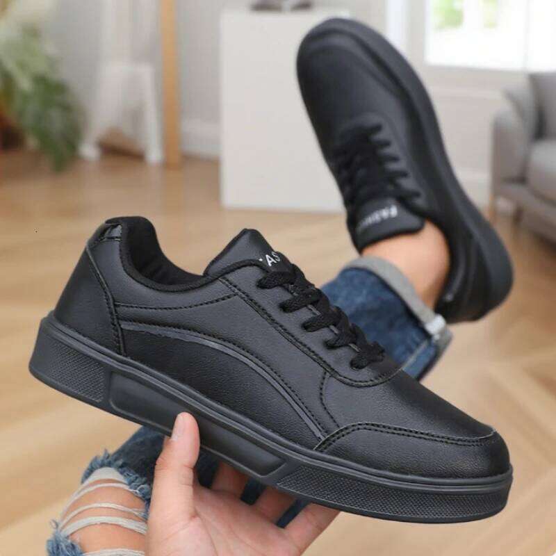 Men's Trendy Faux Leather Flat Heighten Skate Wear Resistance Non Slip Lace Up Sneakers Hot Sell Designer Shoes Men