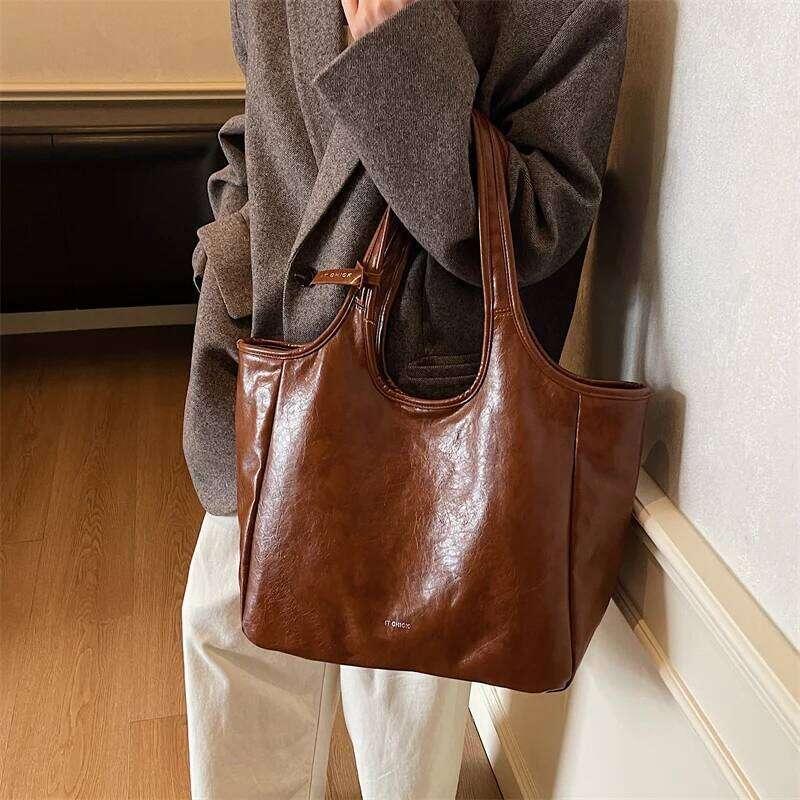 High Quality Big Tote Bags For Women Vintage Style Pure Color Shoulder Bag Large Capacity Shopper Totes Luxury Handbags Z260224