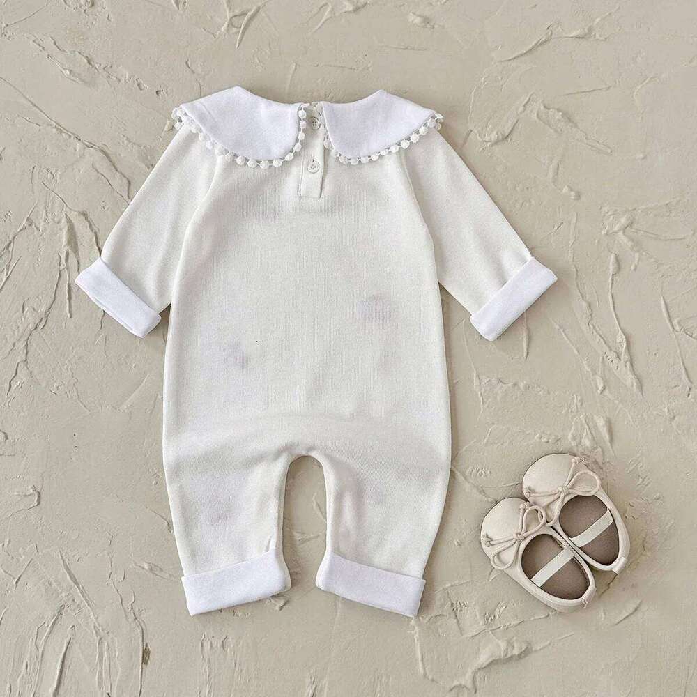 Cute Cherry Embroidery Baby Spring Autumn Soft Fabric Peter Pan Collar Long Sleeve Jumpsuit For Infant Girls Daily Wear 26H0224