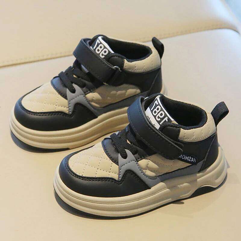 PU Leather Sport For Children Trend Fashion Kid's Sneakers Soft-soled Waterproof Boy's Girl's Running Shoes Casual Sneaker 26W0224