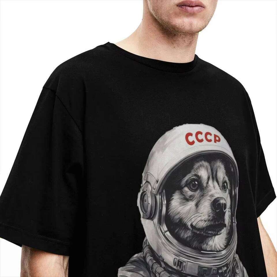 CCCP Rusia Laika Urss Astronauta Dog T-Shirt Men First dog in Space Cotton T-Shirts Summer O-Neck Tees Oversized Clothing H260224