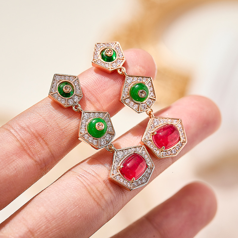 Earrings New Vintage Imitation Ruby Earrings, Gold-Plated With Irregular Design Earrings, Stylish Everyday Earrings For Women Earrings