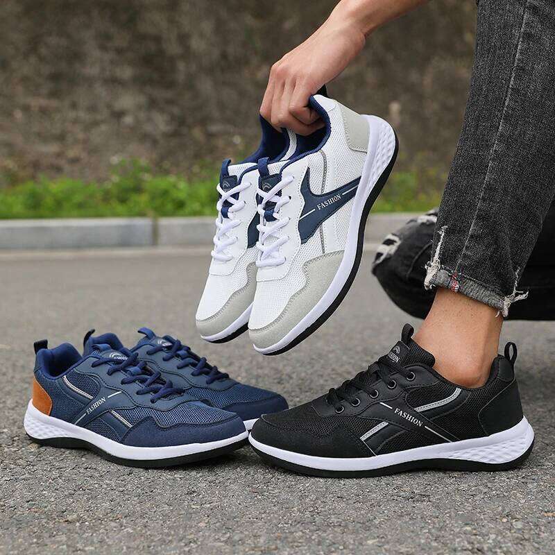 New Flats Luxury Men's Sneakers Fashion Casual Fiber Leather Breathable Height Increase Flat Shoes Tenis Para Hombre