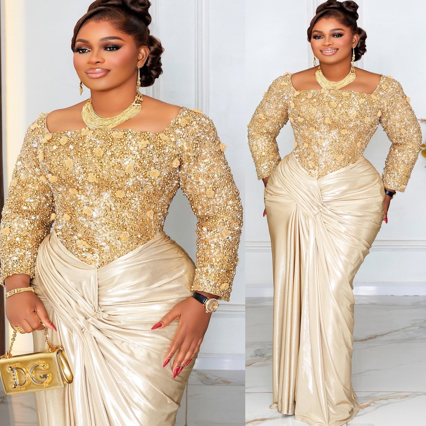 2026 Plus Size Champagne Sheath Mother Of Bride Dresses Flowers Sequined Satin Evening Party Mama's Dress Vintage 50's Birthday Wedding Gues