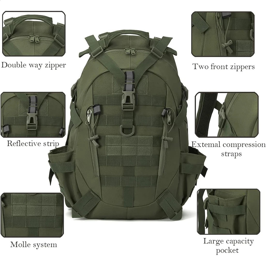 40L Tactical Backpack for Men Camping Hiking Backpacks Reflective Outdoor Travel Bags Survival Molle Climbing Rucksack Bag260128