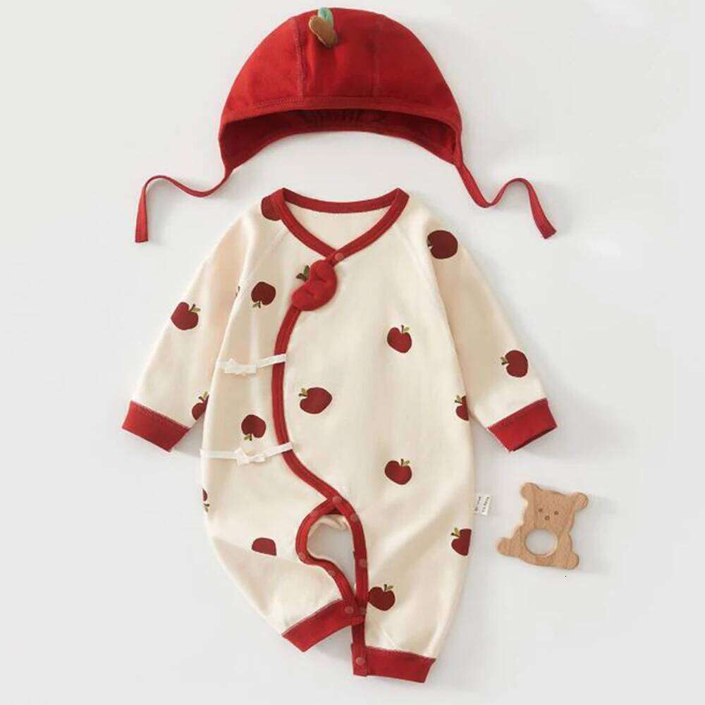 Newborn Rompers 100% Cotton Cute Spring Autumn Unisex Baby Jumpsuit For Boys Girls Infant Clothing WIth Hat 26H0224
