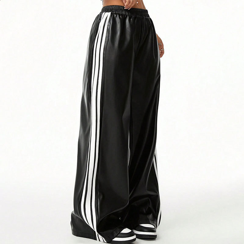 Mauroicardi Spring Autumn Cool Black Soft Stretchy Waterproof Pu Leather Pants for Men with Elastic Waist Loose Casual Clothes 240919