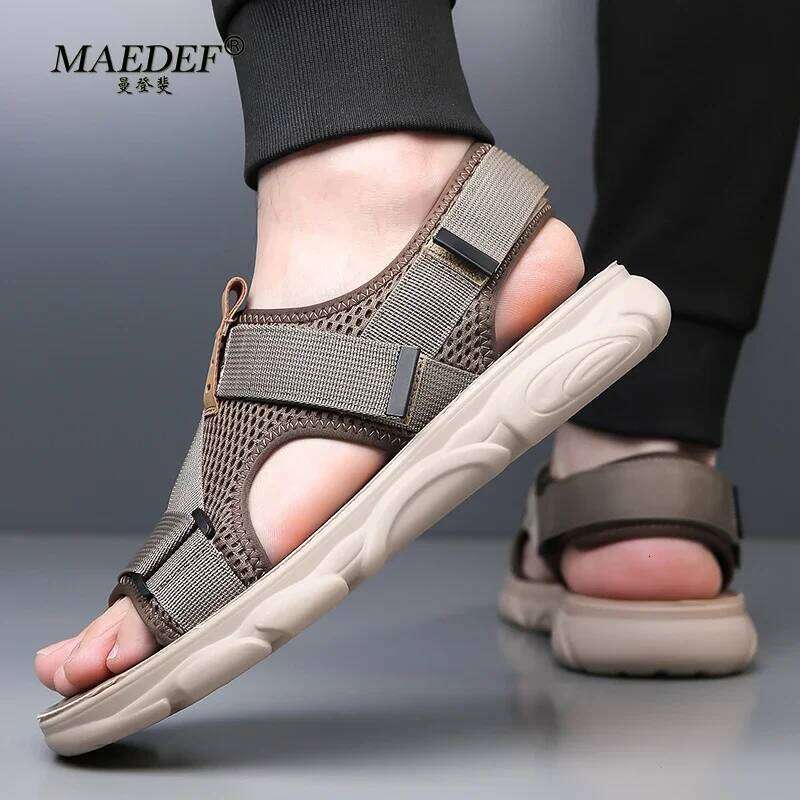 MAEDEF Men Summer Casual Beach Outdoor Flat Shoes Non Slip Comfortable Lightweight Breathable Durable Fashion Sandals