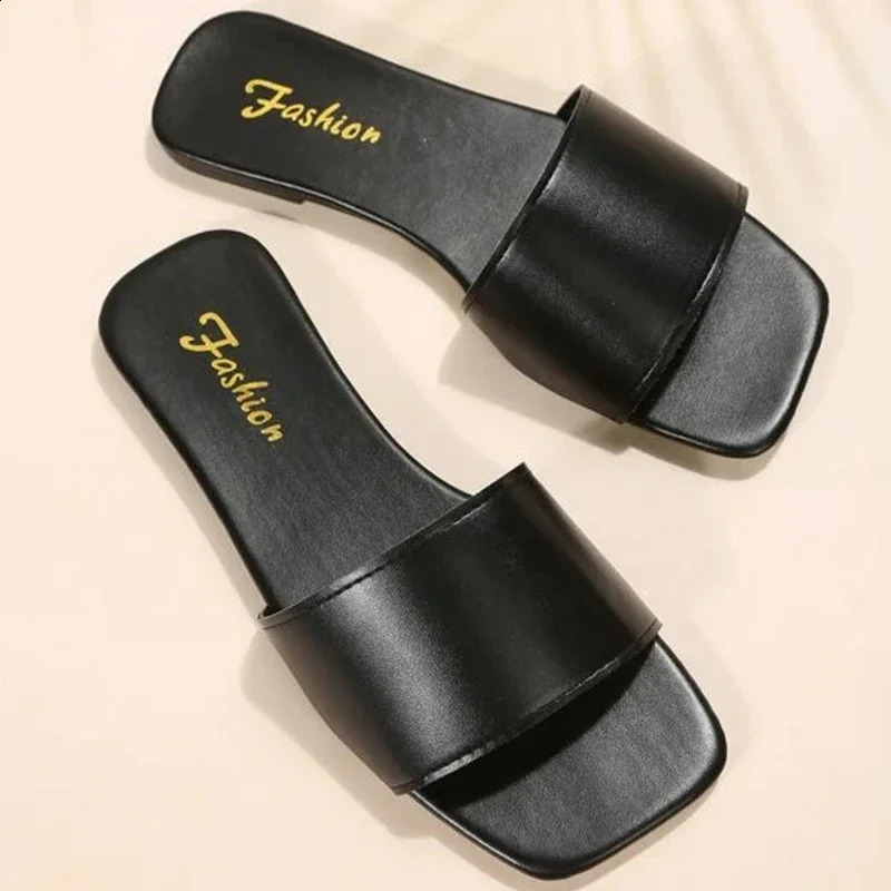 Fashion Minimalist Single Band Slide Sandals Solid Color Women Slippers Summer Outdoor Sandy Beach Open Toe Flat Shoes 260130