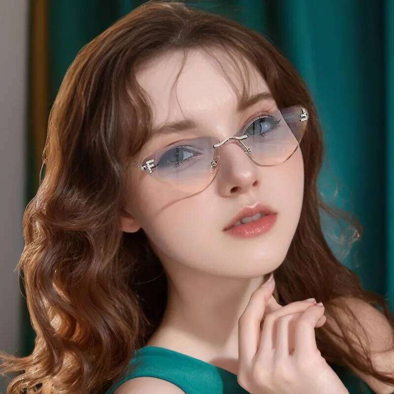 Trendy Rimless Diamond-shaped Sunglasses F Women's Luxury Brand Sun Glasses Ladies Classic Elegant Eyewear Shades 26W0224