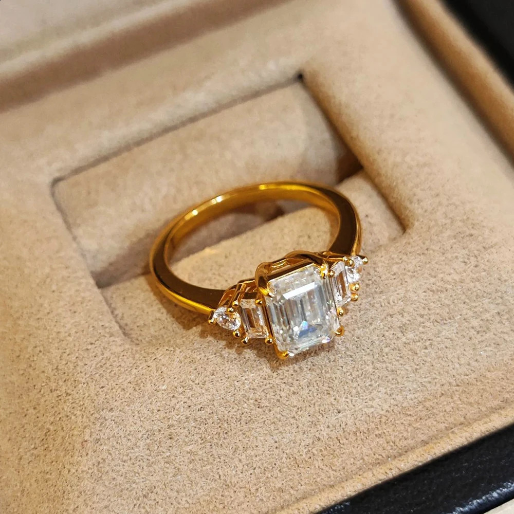 BXINY 2CT Emerald Cut Rings S925 Silver 18K Gold Plated GRA Certified Lab Diamond Wedding Band for Women Gift Jewelry 260124