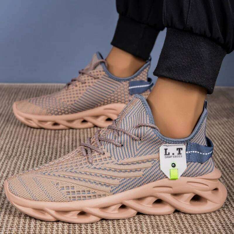 Casual Knitted Mesh Breathable Comfortable Lace Up Cushioned Thick Soled Trend Lightweight Men's Running Shoes