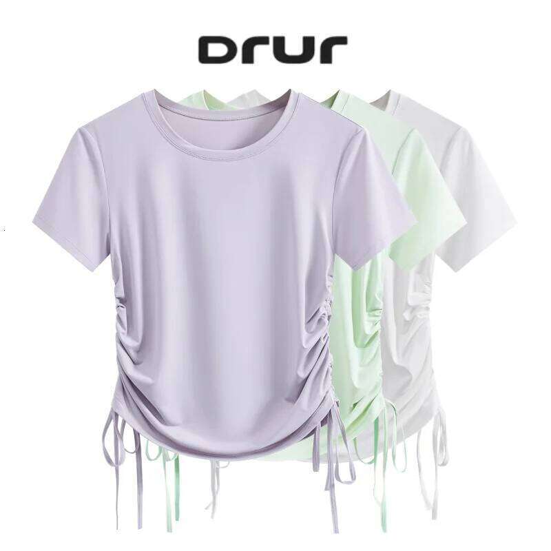 DRUR Summer Yoga Tops With Drawstring Side Ruched Lightweight Thin Workout T-Shirt for Women Elegant Ballet Dance Shirt 2026 New 26Y0224