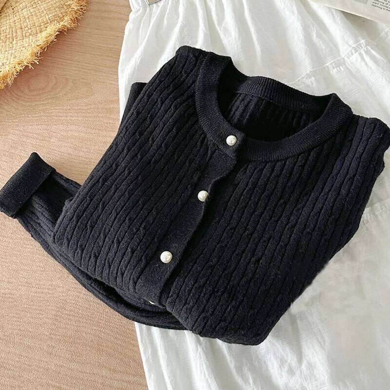 Elegant Long Sleeve Knitwear Tops Women Autumn Winter Single Breasted Sweater O Neck Thick Warm Knitted Cardigan Female 26L0224