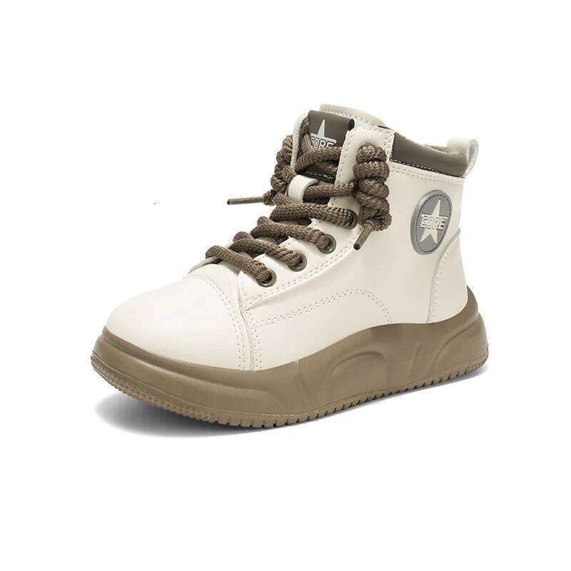 Children's Padded Sneakers 3-18 Years Old High Top Thickened Boys Girls Casual Brown Soft Non-slip Kids Cotton Shoes 26W0224