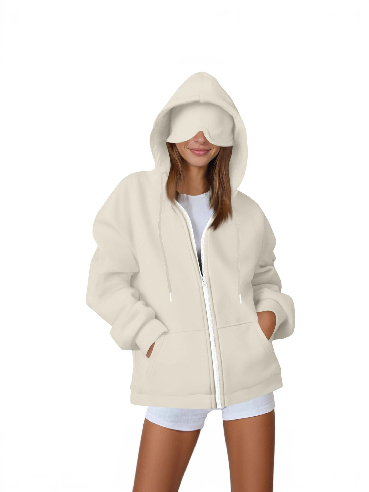 Women's Hoodies Hooded Coat With Eye Mask Loose Casual Sportswear Autumn Fashion Sweatshirt Cardigan Zipper Jacket Streetwear