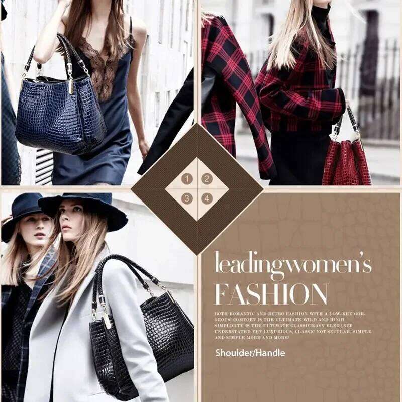 Large Capacity Tote Daily Commute Women's Shoulder Bag Crocodile Print Bright Face Handbag Shopping Z260224