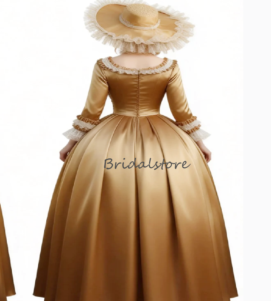 18th Century Court Gold Rococo Evening Dress 2026 Marie Antoinette Renaissance Prom Gown Lace Civil War Masquerade Costume Bustle Dress Medieval Forma