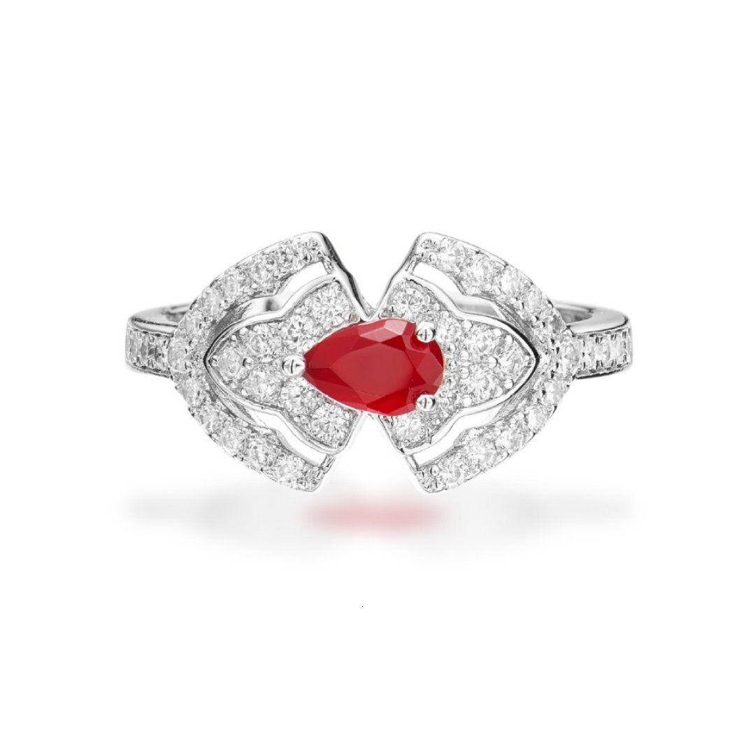 Ring Simulated Ruby Pear-Shaped Pattern Ring With Gold-Plated Open Design Ring, Vintage Texture, Everyday Accessory Ring