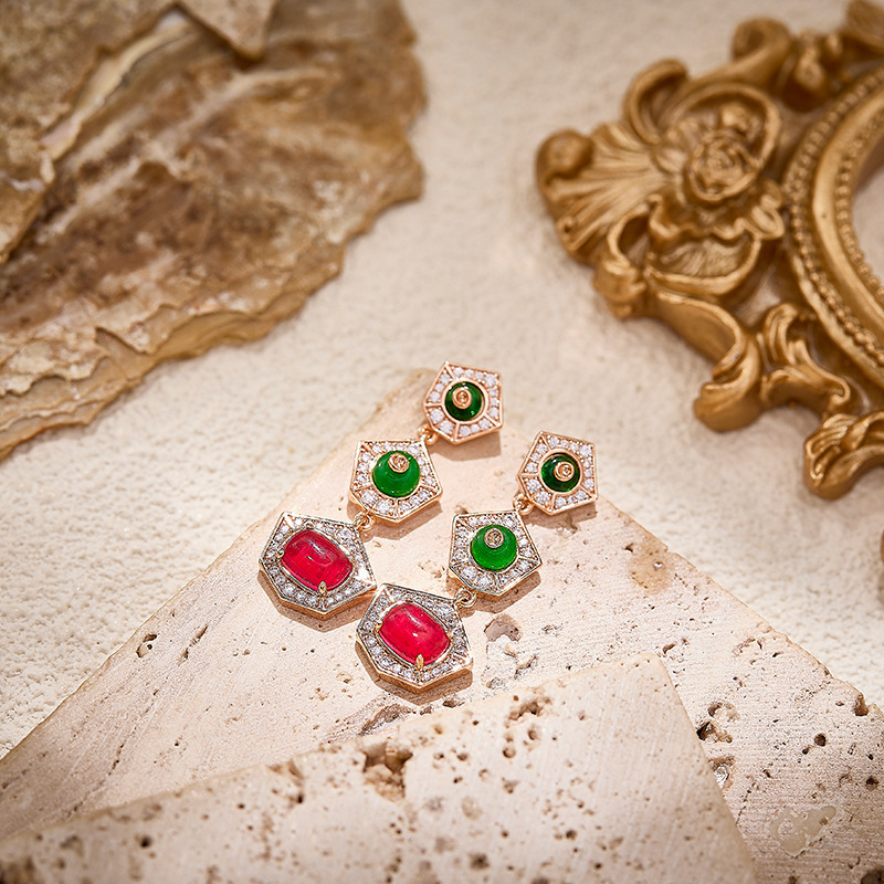 Earrings New Vintage Imitation Ruby Earrings, Gold-Plated With Irregular Design Earrings, Stylish Everyday Earrings For Women Earrings