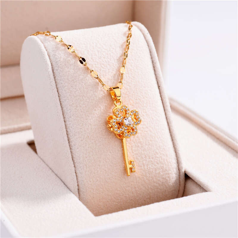 Lucky Turn Of The Wheel Rotatable Key Titanium Steel Necklace Non-Fading Micro-Inlaid Zircon Fashionable Internet Celebrity Clavicle Chain For Women