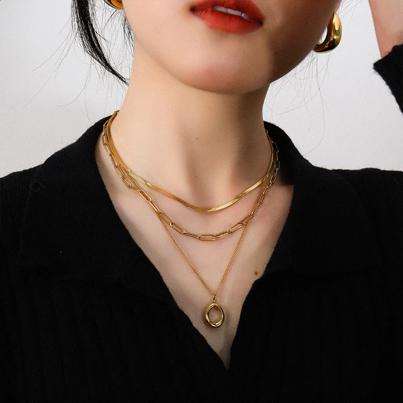 Badu 3Pcs Minimalist Gold Plated Layered Necklace Set Women Stainless Steel Stackable Chain Necklaces Daily Jewelry Gift 260207