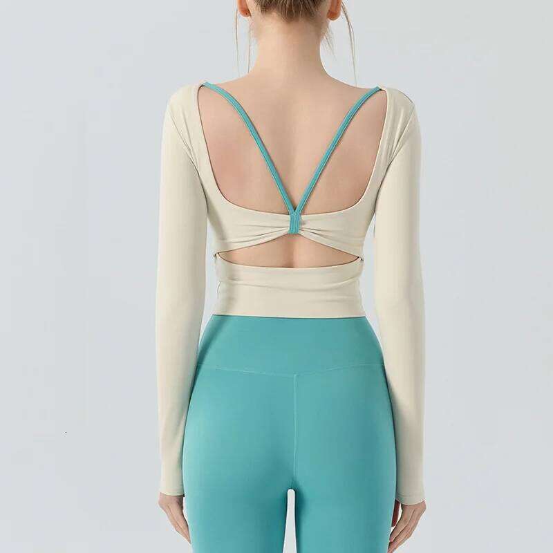 Long Sleeve Yoga for Women Gym with Fixed Chest Pad Shockproof Color-Block Beauty Pilates Fitness Top Sportswear 26Y0224