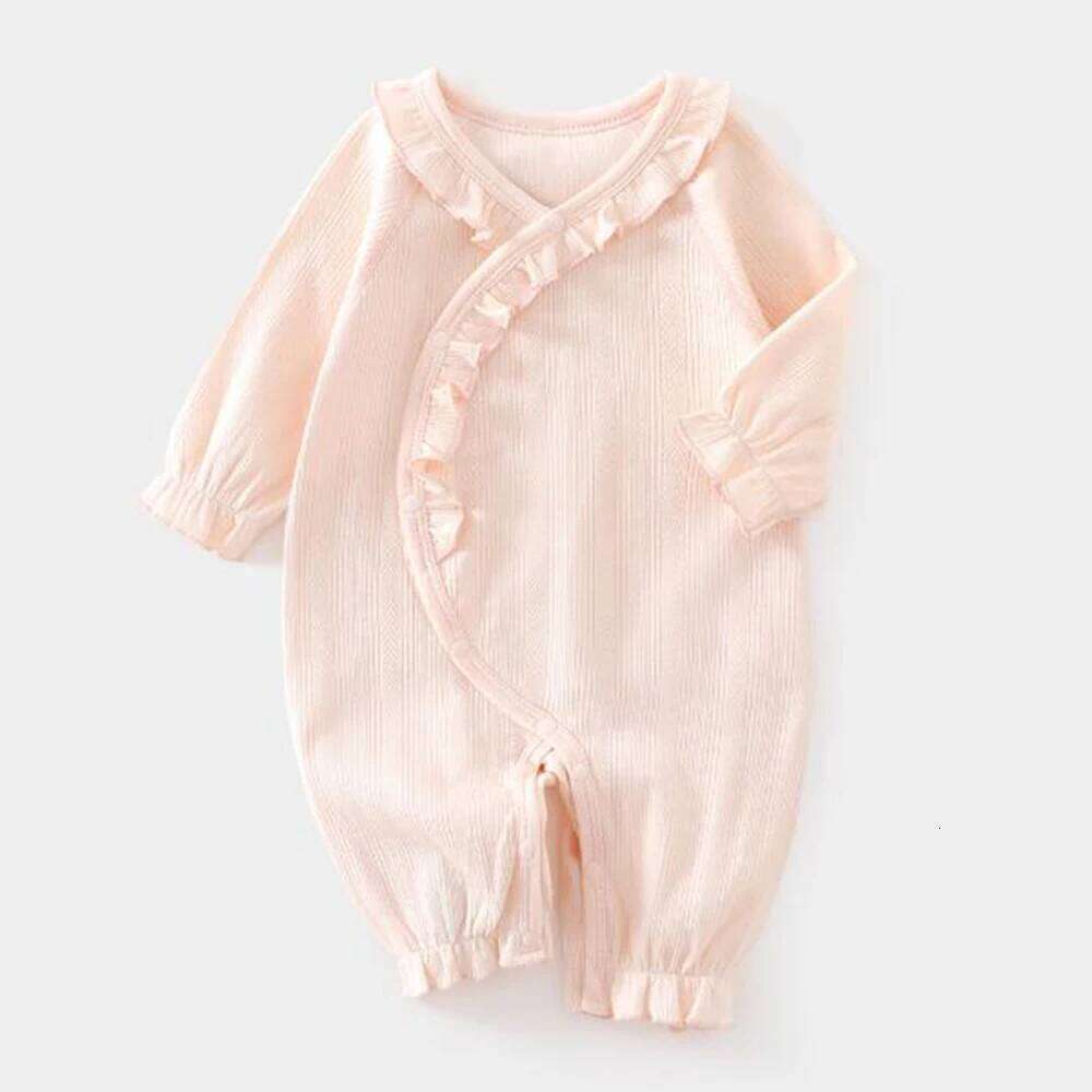 Girl Christmas Romper Long Sleeve 100% Cotton Ruffles Solid Color Newborn Clothes Princess Baby Jumpsuits 26H0224
